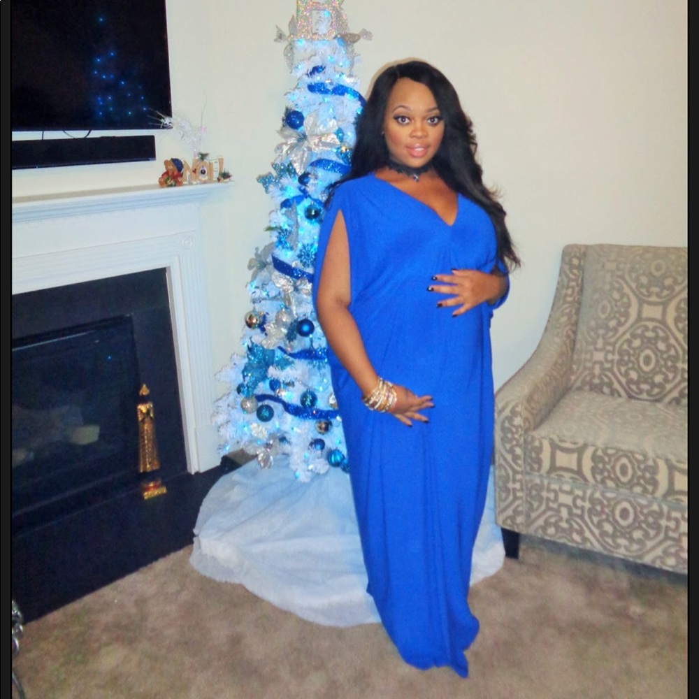 2x royal blue layered butterfly sleeve maxi dress